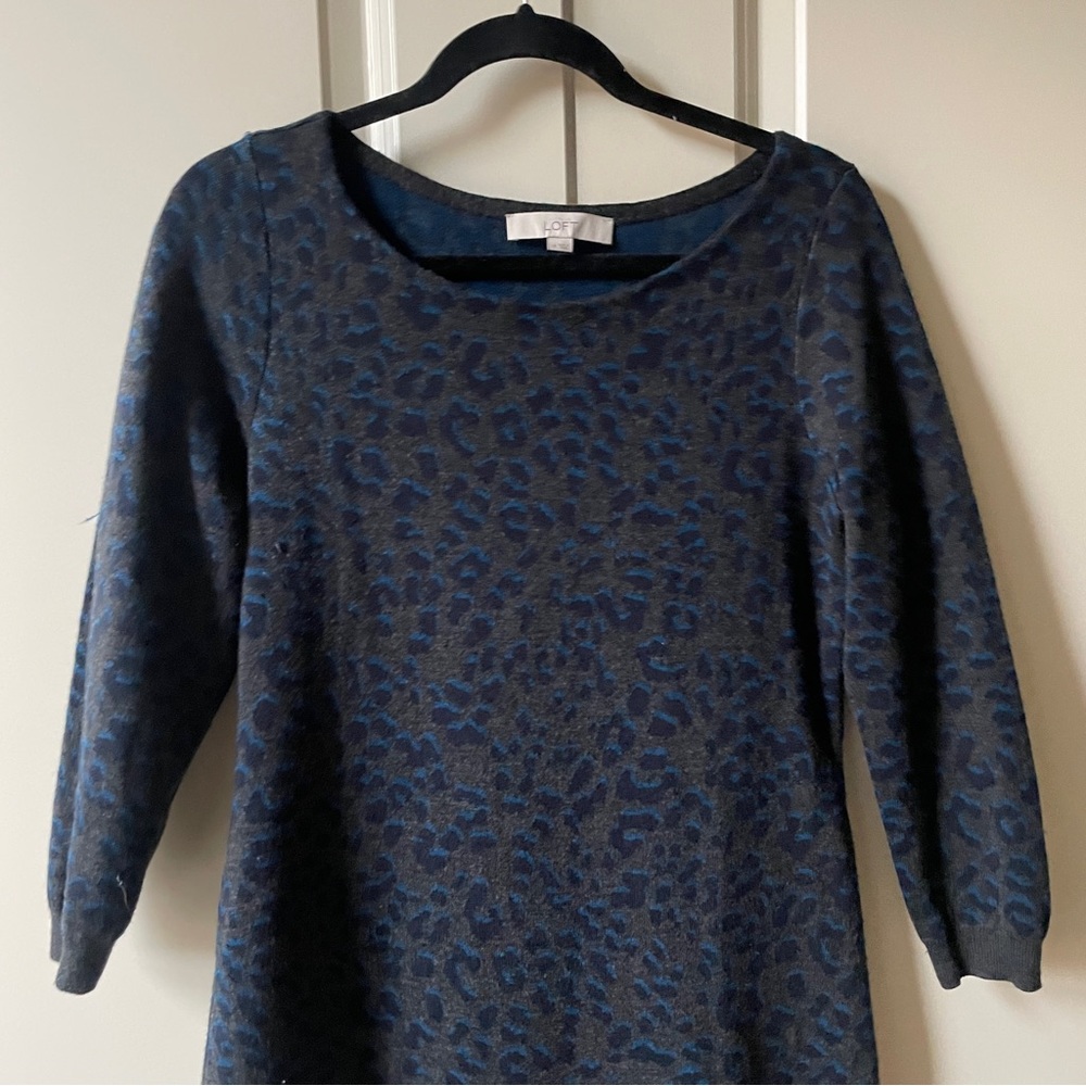 LOFT Grey and Blue Leopard print Sweater Dress - Picture 7 of 12